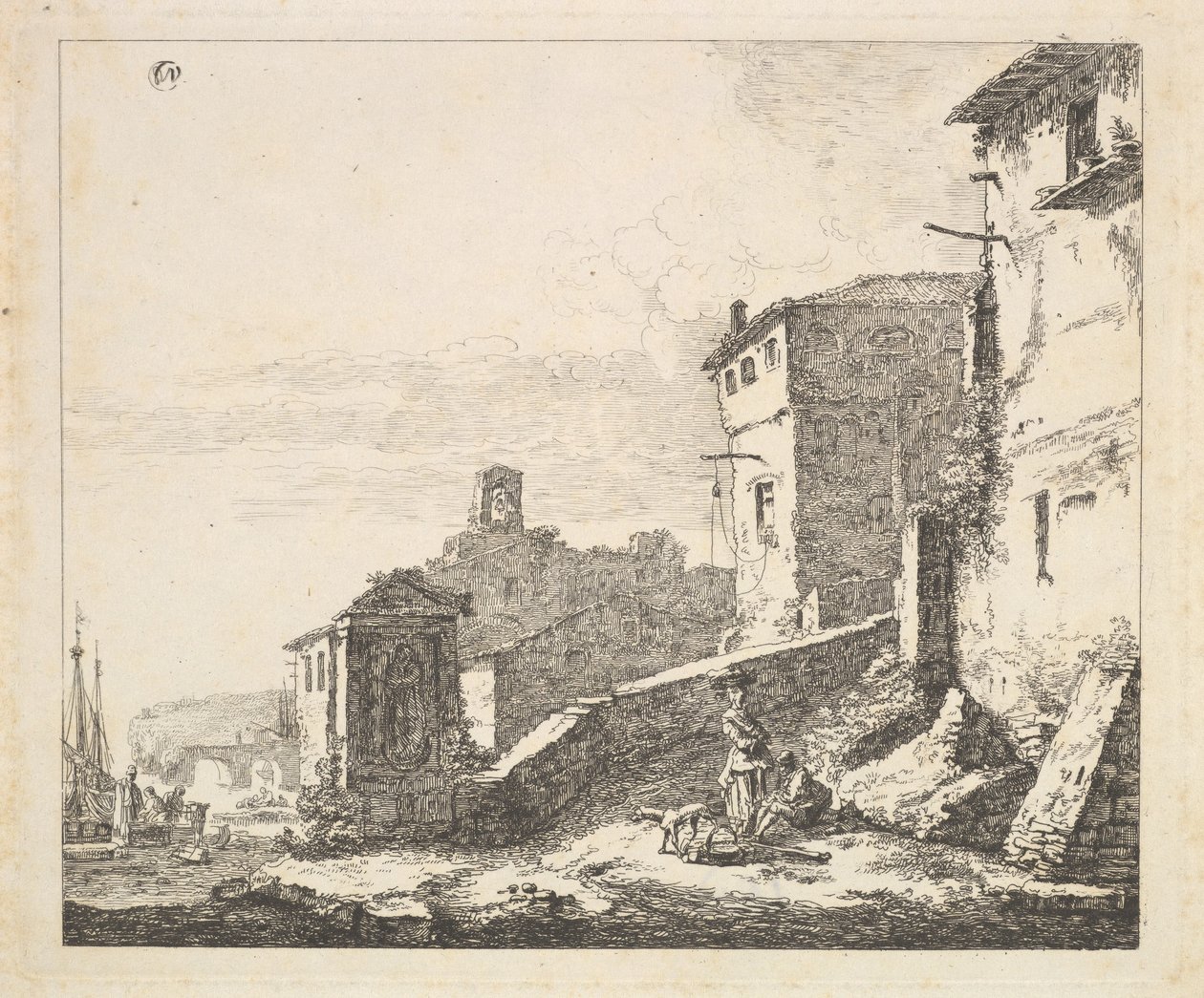 Village Scene with Woman Standing Beside a Seated Man, 17th century by Thomas Wijck