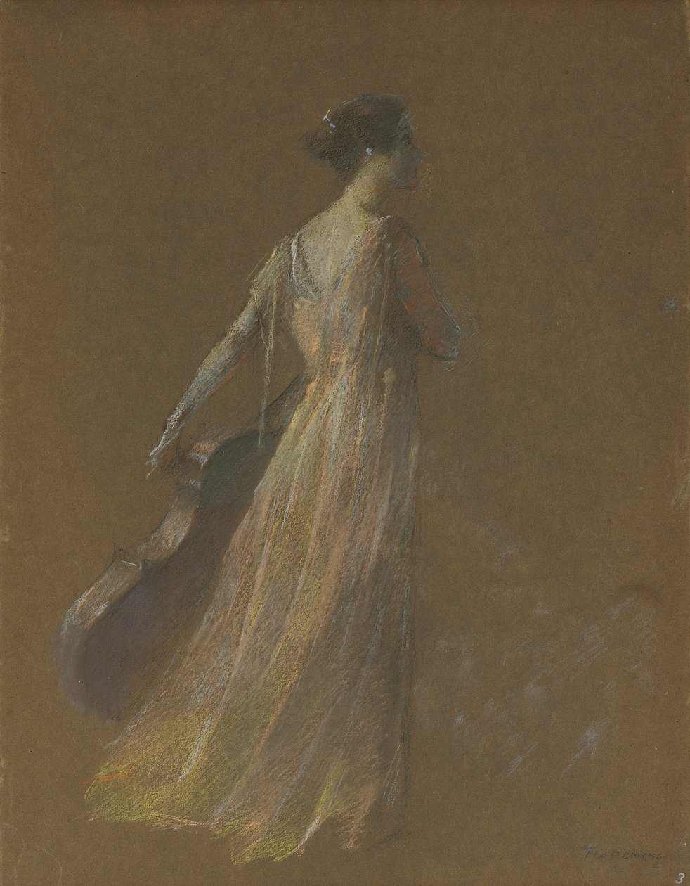 Lady Standing Holding a Cello by Thomas Wilmer Dewing