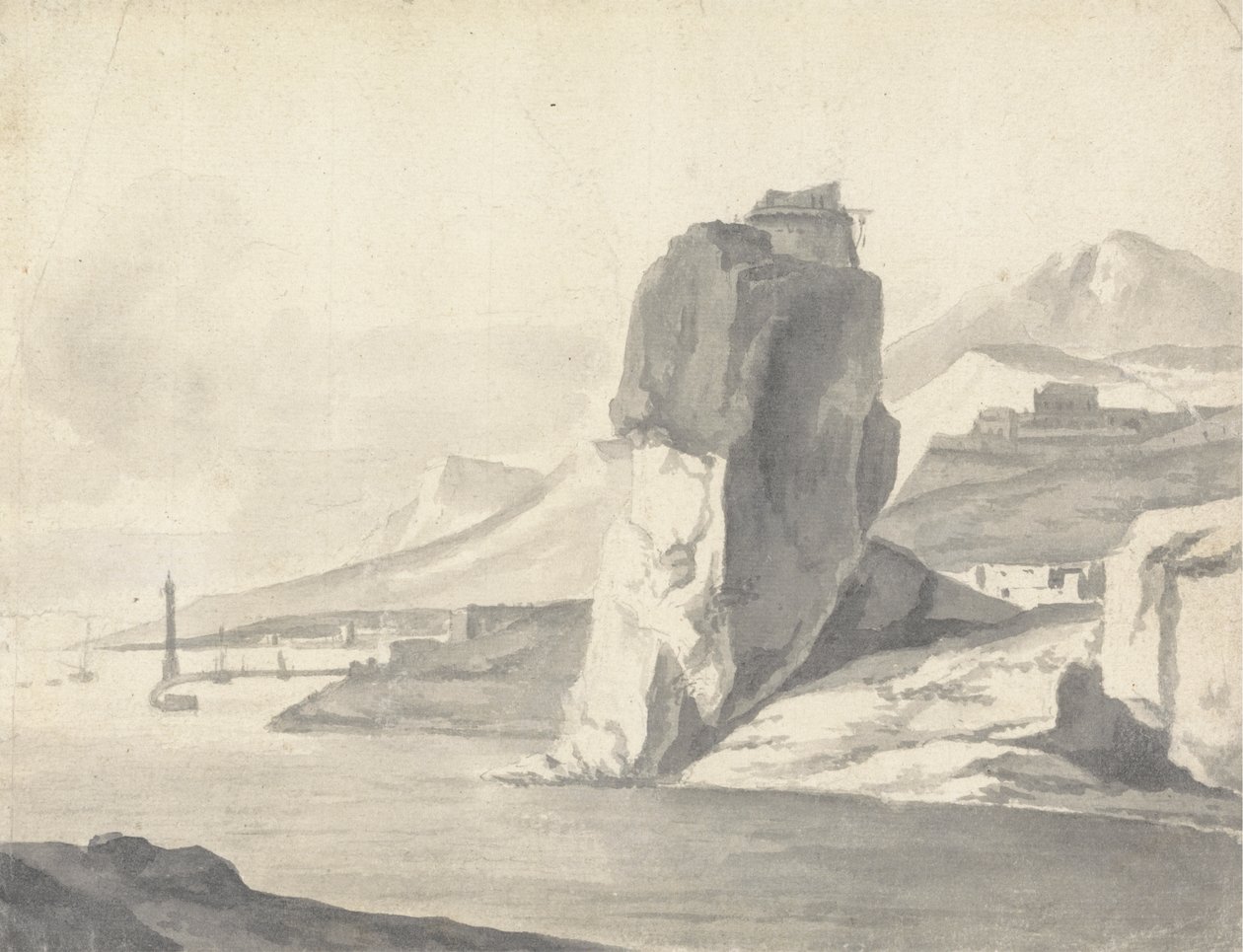 A Coastal Scene with Breakwater, High Cliffs and a Fort by Thomas Wyck