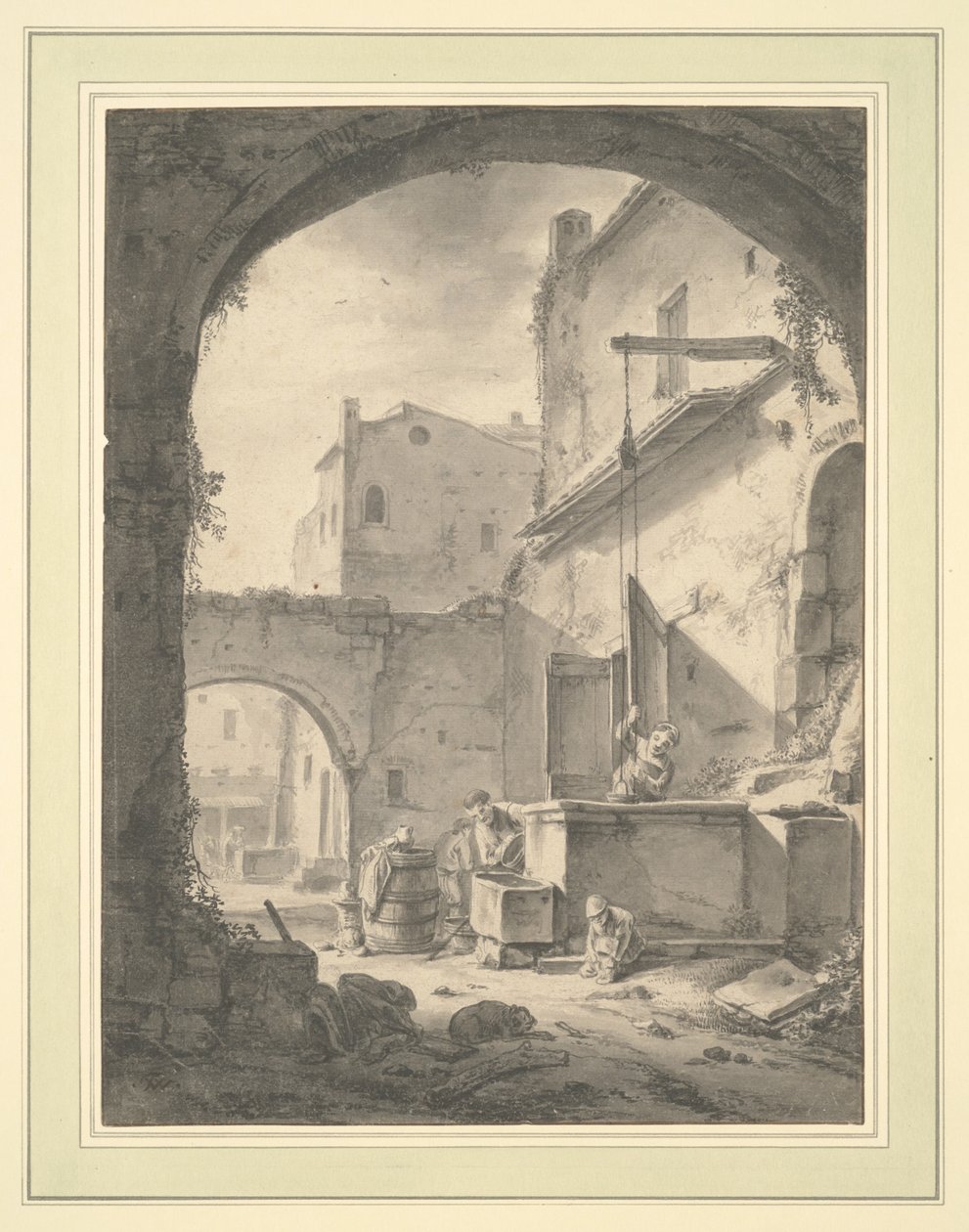 View into a Courtyard with a Family at a Well by Thomas Wyck