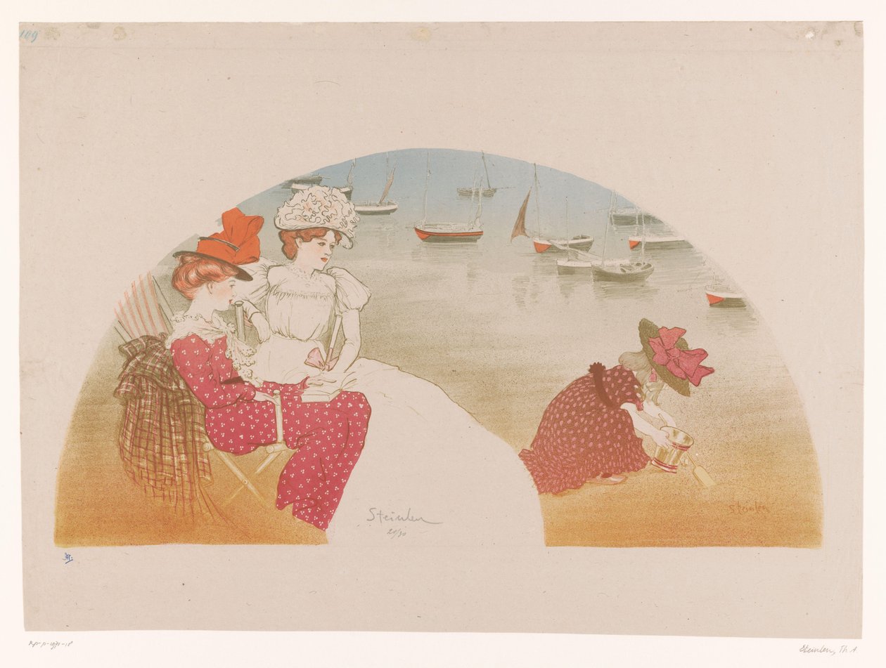 Two Women and a Child by the Sea by Théophile Alexandre Steinlen (signed by artist)