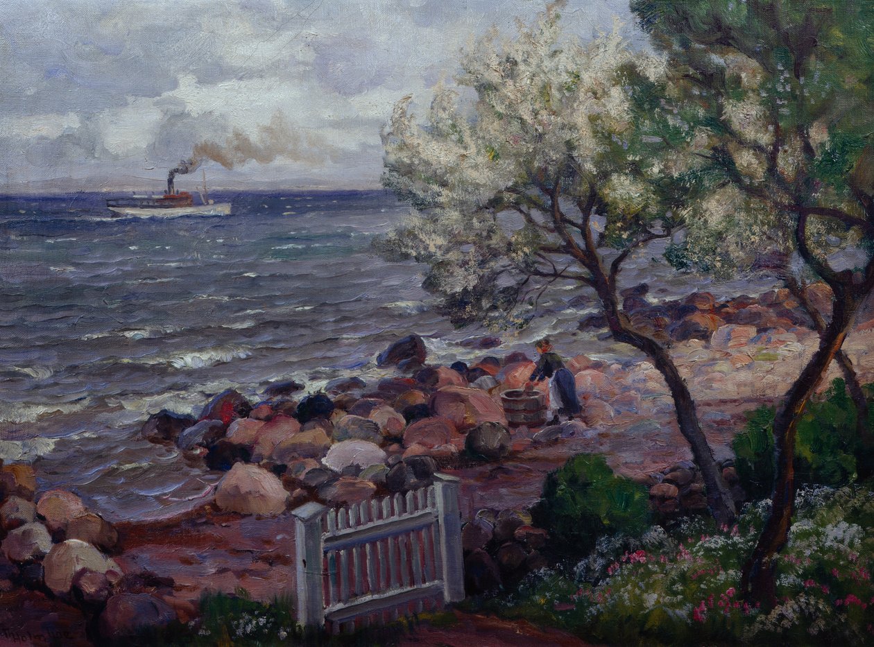 Summer Landscape with Garden Gate and Woman by Thorolf Holmboe