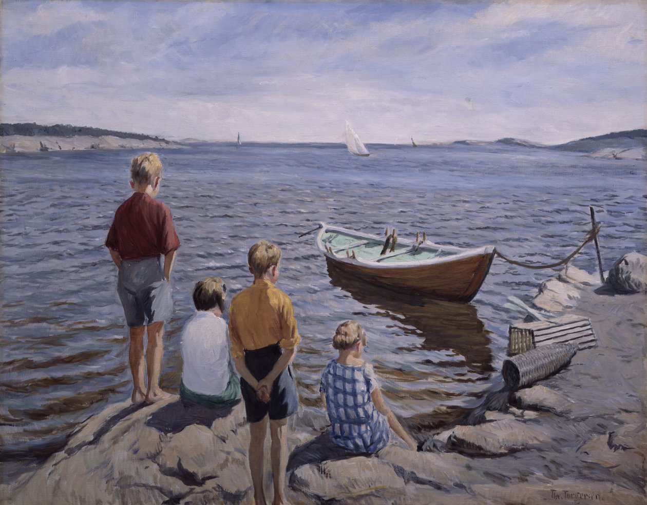 Children at the Quay by Thorvald Torgersen