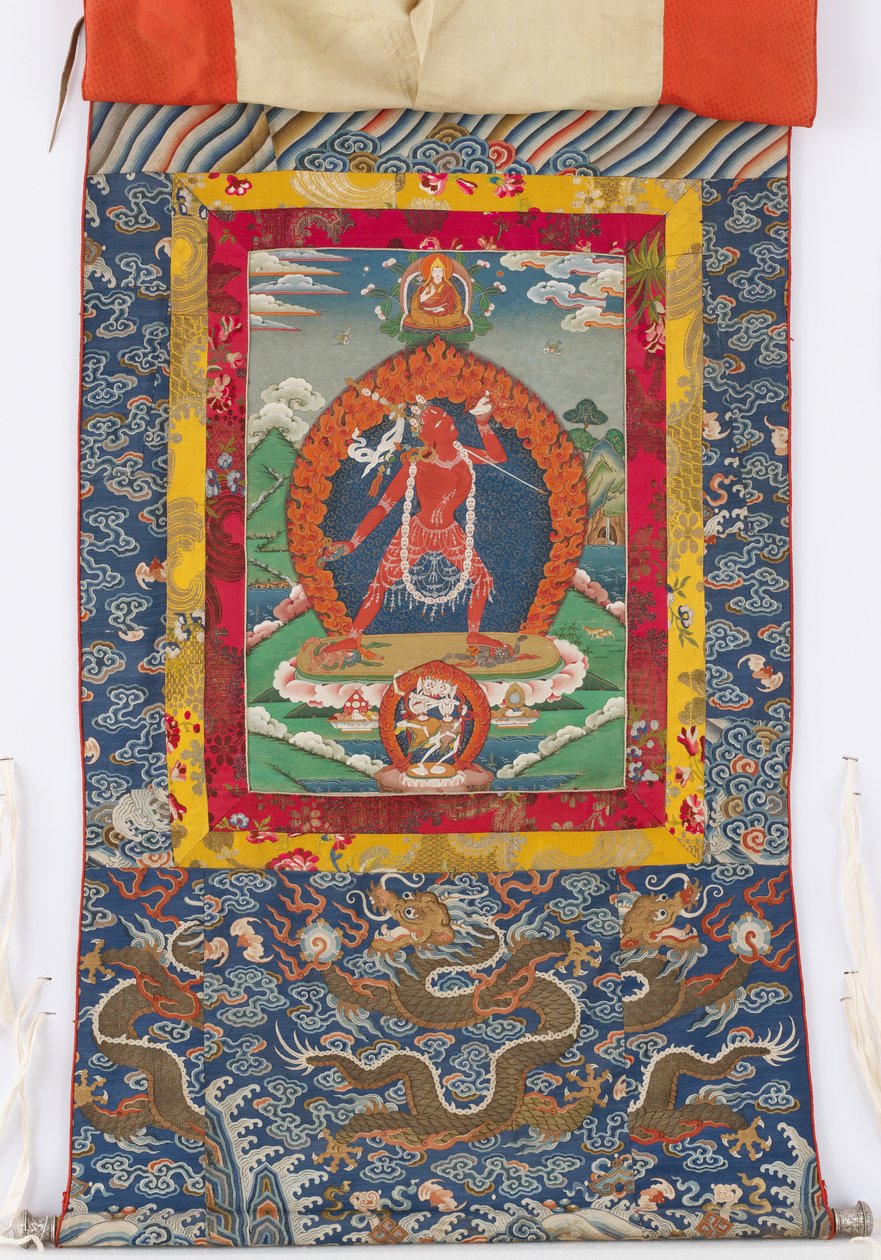 Dakini, 19th Century Painting, 19th and 18th Century Textile Borders by Tibetan School