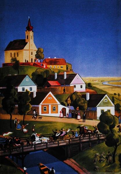 The Typical Hungarian Village, Illustration from a Tourist Brochure, c.1930-40 by Tibor Polya