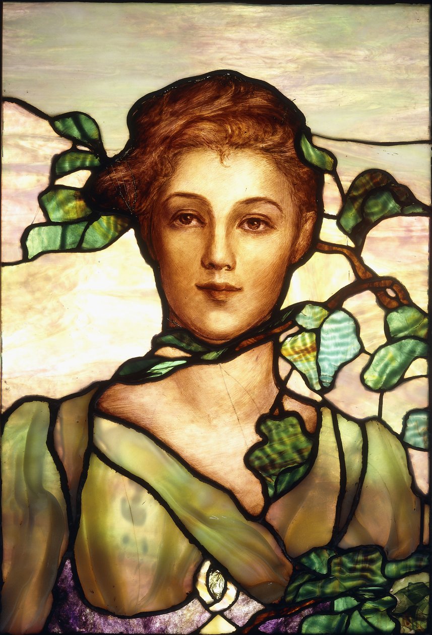 A leaded glass portrait window, c.1900 by Tiffany Studios