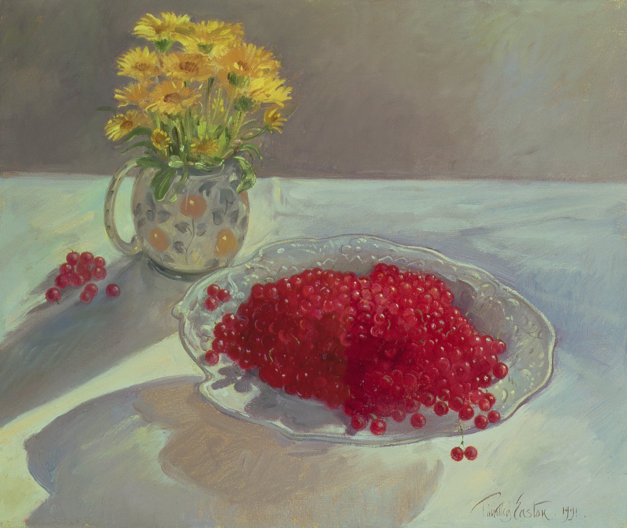 Still Life with Redcurrants and Marigolds, 1991 by Timothy Easton