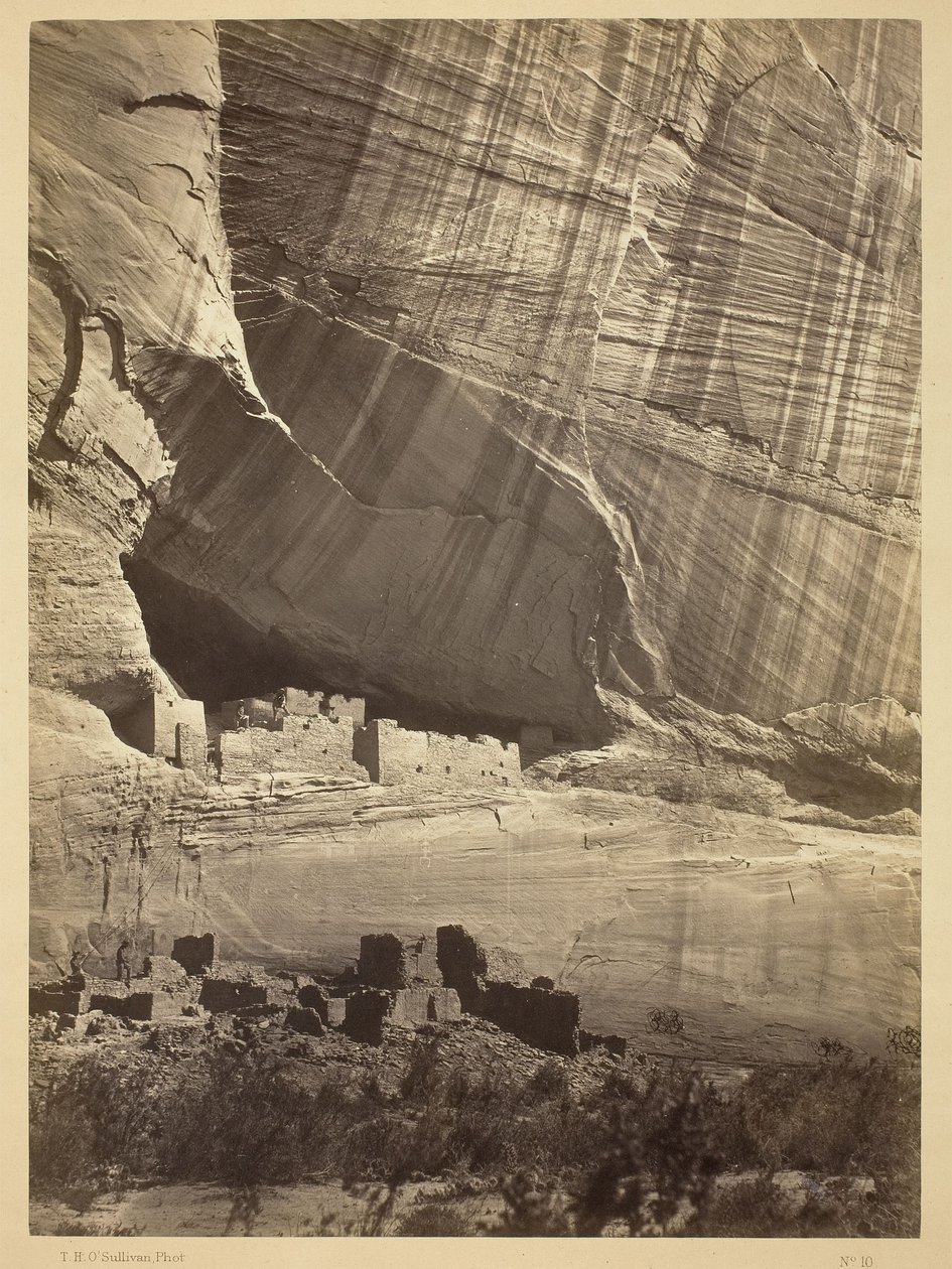 Ancient Ruins in the Canyon de Chelly, N.M. In a niche 50 feet above present Canyon bed. by Timothy O