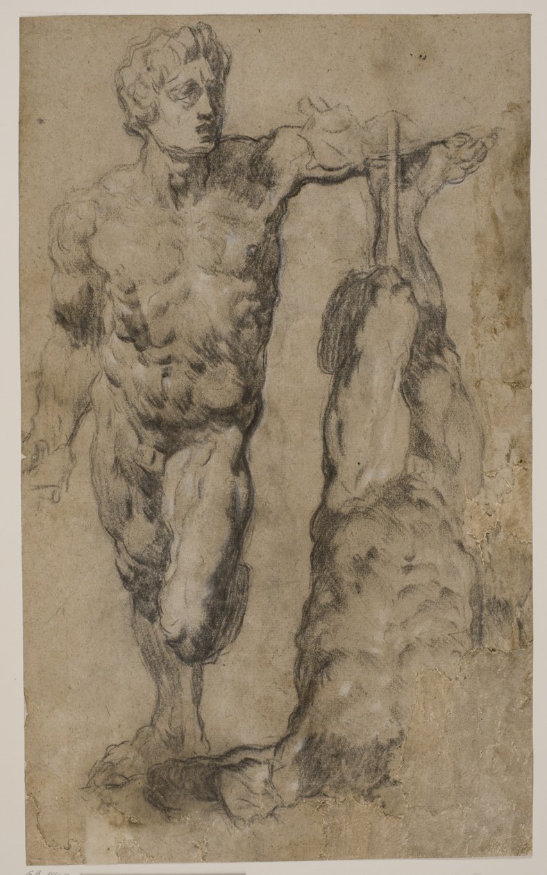 Two Studies of a Sculpture of a Male Figure by Tintoretto