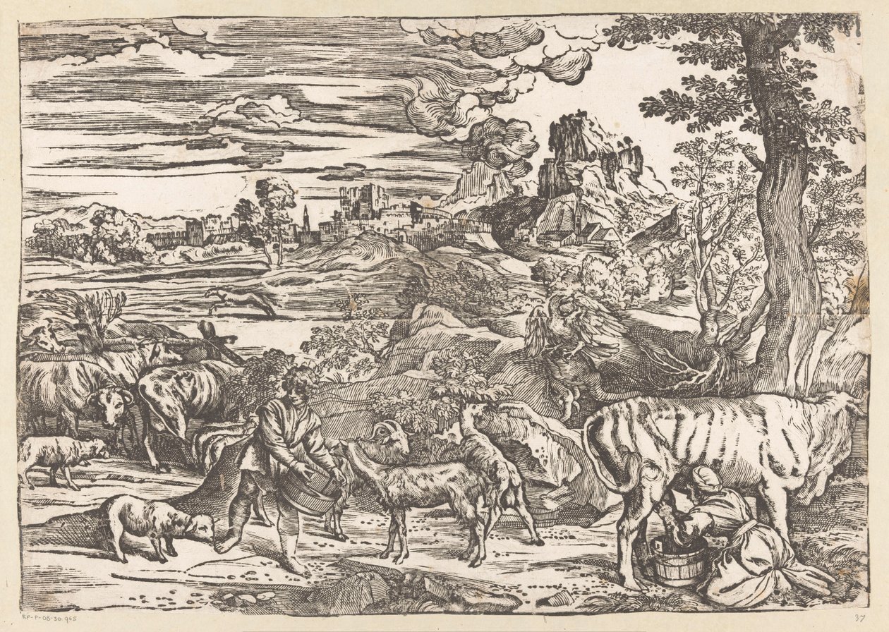Landscape with Milkmaid by Titiaan