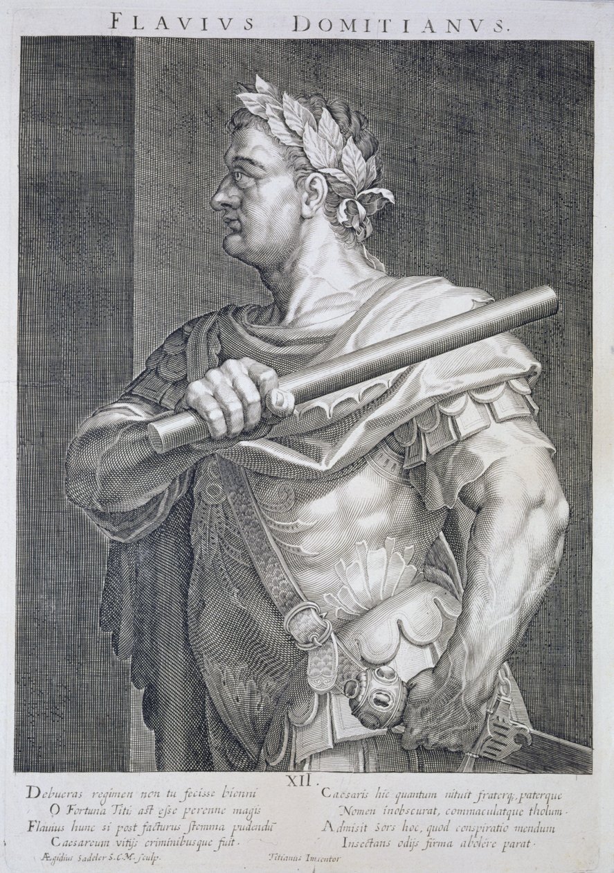 Flavius Domitian (AD 51 - AD 96) Emperor of Rome 81-96 AD engraved by Aegidius Sadeler by Tiziano Vecelli