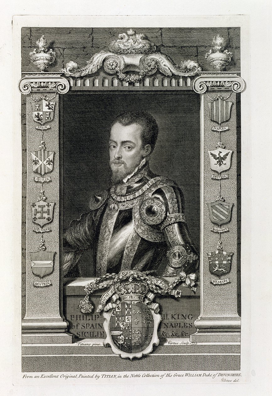 Philip II (1527-98) King of Spain from 1556, engraved by George Vertue (1735) by Tiziano Vecelli