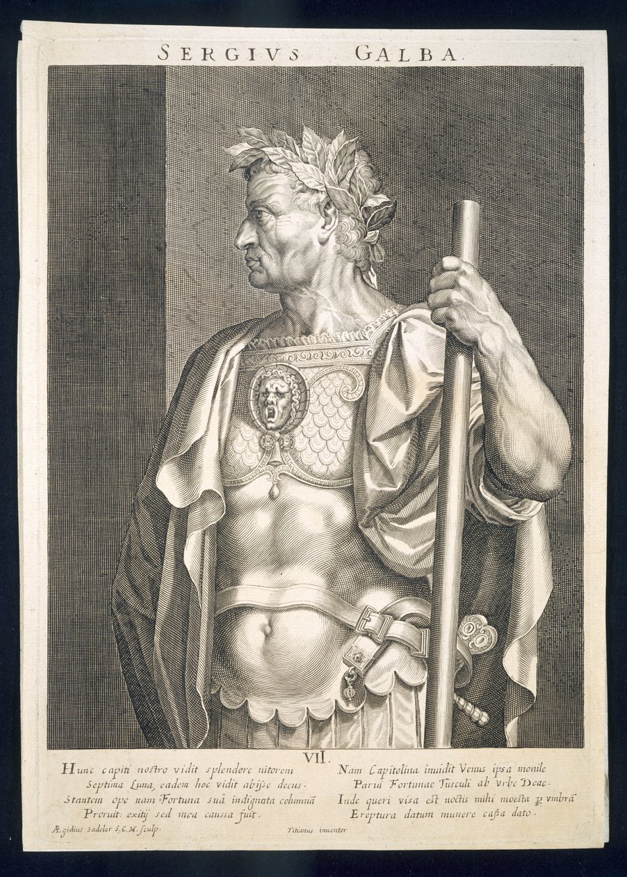 Sergius Galba Emperor of Rome 68 AD Engraved by Aegidius Sadeler by Tiziano Vecelli