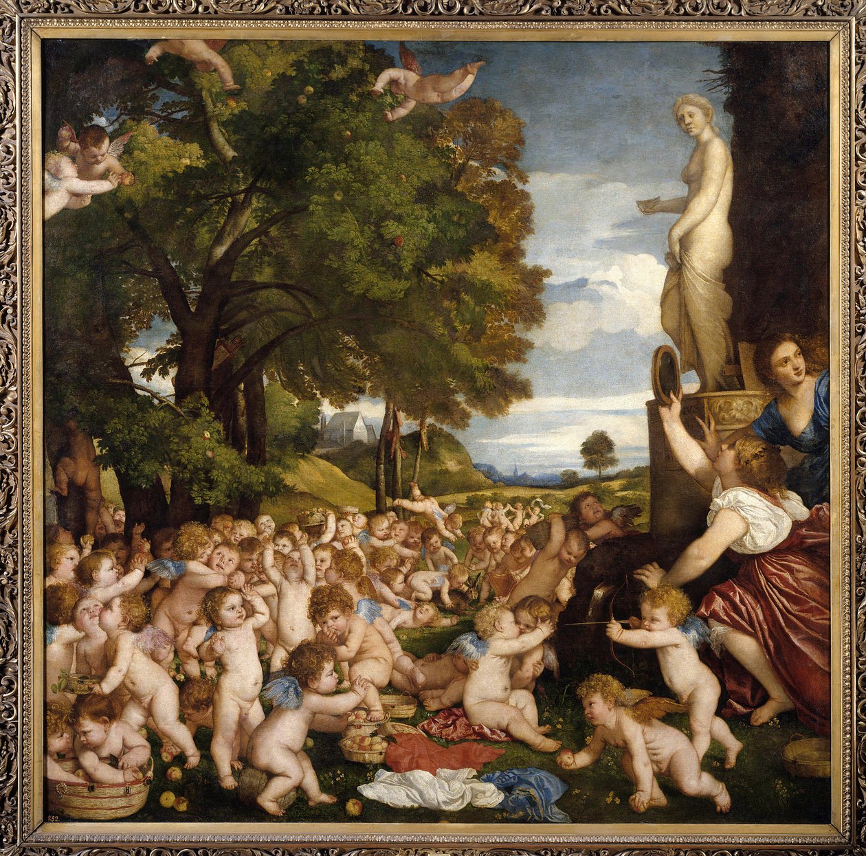 Offering to Venus. Little cupids gather to pay tribute to the goddess Aphrodite by Tiziano Vecelli