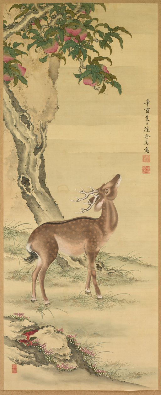 Symbols of Longevity: Deer under Peach and Pine, 1801 by Toda Tadanaka