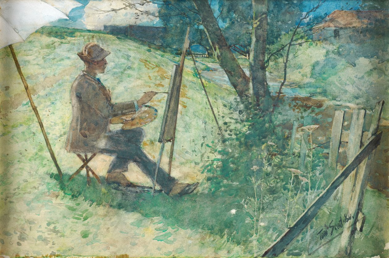 Artist Painting by a Burn by Tom Scott