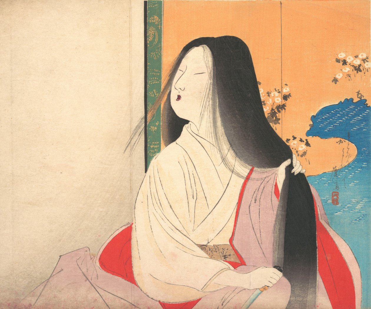 Lady Kesa from kuchie frontispiece of a novel, ca. 1906 by Tomioka Eisen