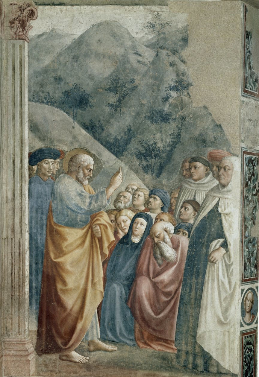 Predication of St. Peter. Fresco by Tommaso di Cristoforo Fini dit Masolino da Panicale by Tommaso Masolino da Panicale
