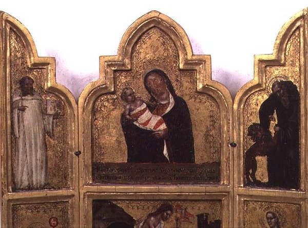 Madonna and Child with St. Benedict and St. Jerome, top half of triptych by Tommaso da Modena Barisino or Rabisino