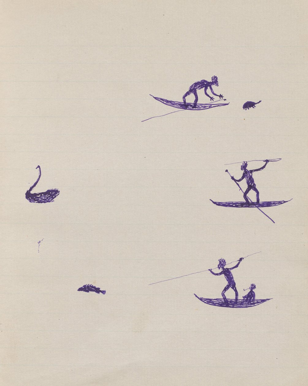Aboriginals Spearing Turtle, Swan and Fish by Tommy McRae