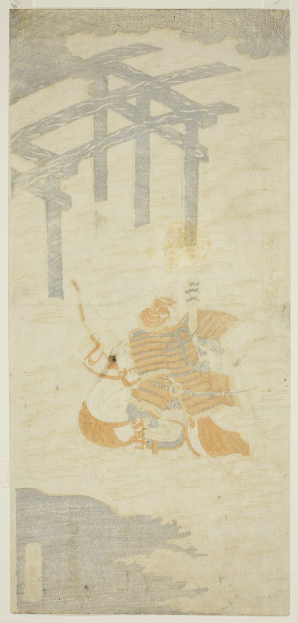 The Warrior Sasaki Shiro Takatsuna Crossing the Uji River on Horseback by Torii Kiyomitsu I