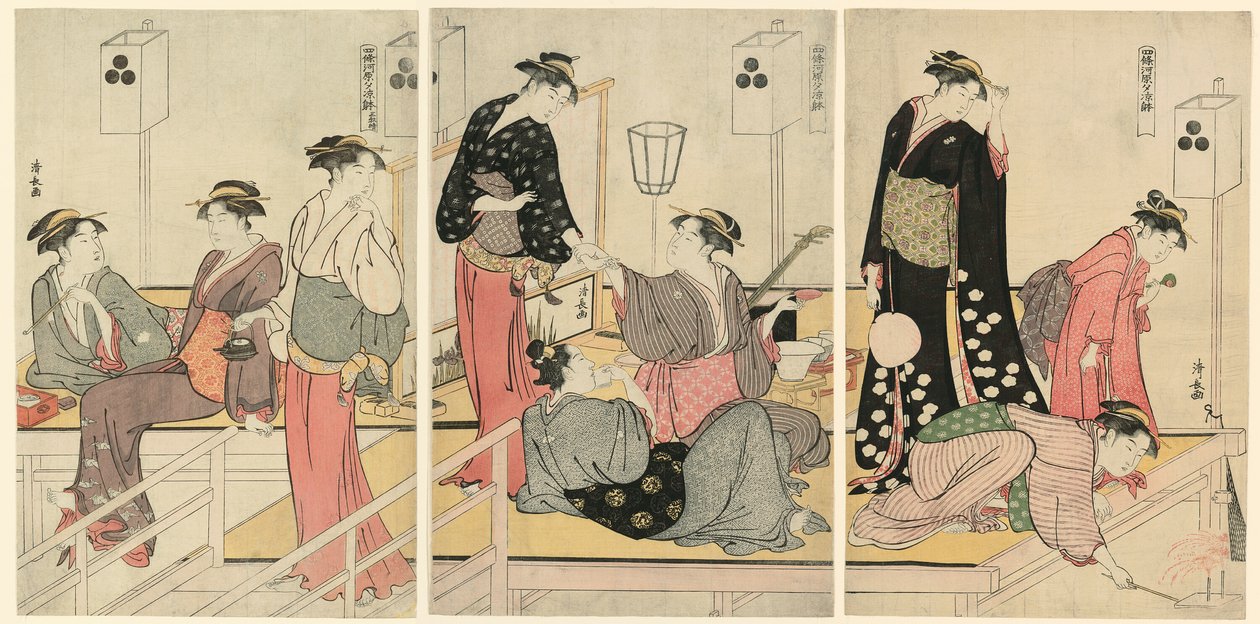 Cooling Off in the Evening at Shijogawara by Torii Kiyonaga
