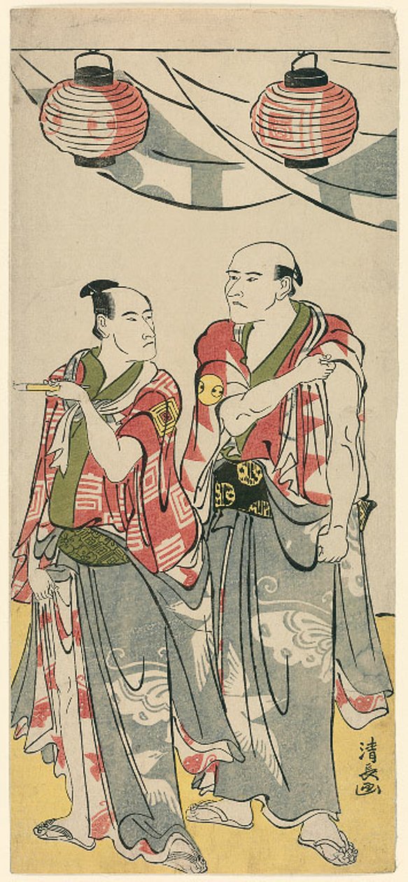 The Actors Arashi Ryuzo II and Ichikawa Komazo III, from a Pentaptych of Eleven Actors Celebrating the Festival of the Shrine of the Soga Brothers by Torii Kiyonaga