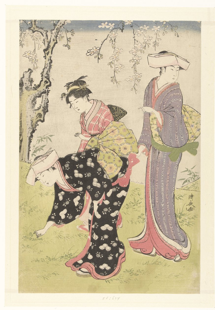Two Women and a Girl Under a Blooming Cherry Tree by Torii Kiyonaga