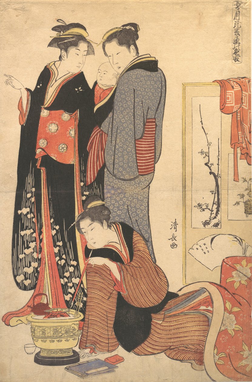 Two Women Standing, Holding a Child by Torii Kiyonaga