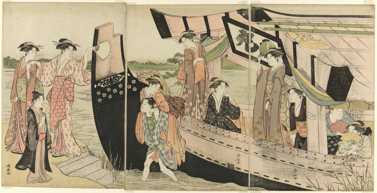 Women Coming Ashore from a Pleasure Boat on the Sumida River by Torii Kiyonaga