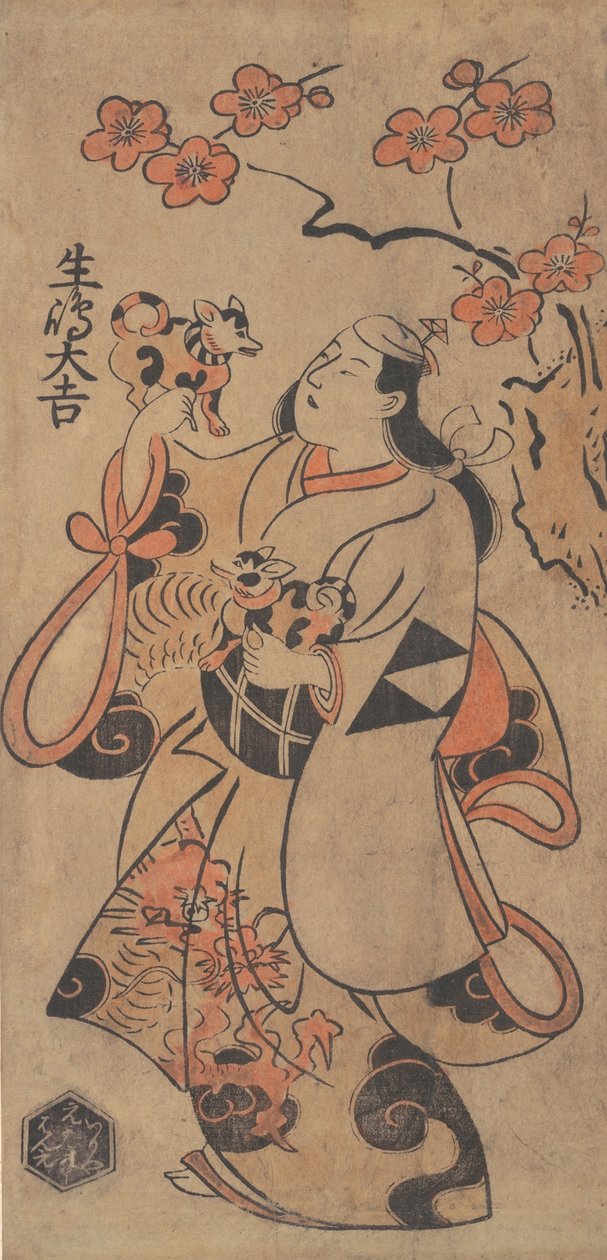 The Actor Ikushima Daikichi as a Woman Standing under an Ume Tree by Torii Kiyonobu I