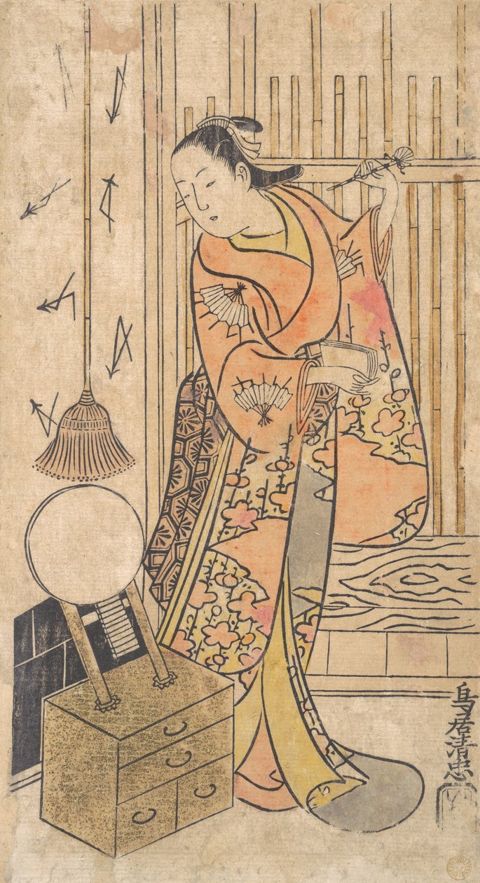 Actor as a Woman Standing by a Mirror Stand by Torii Kiyotada