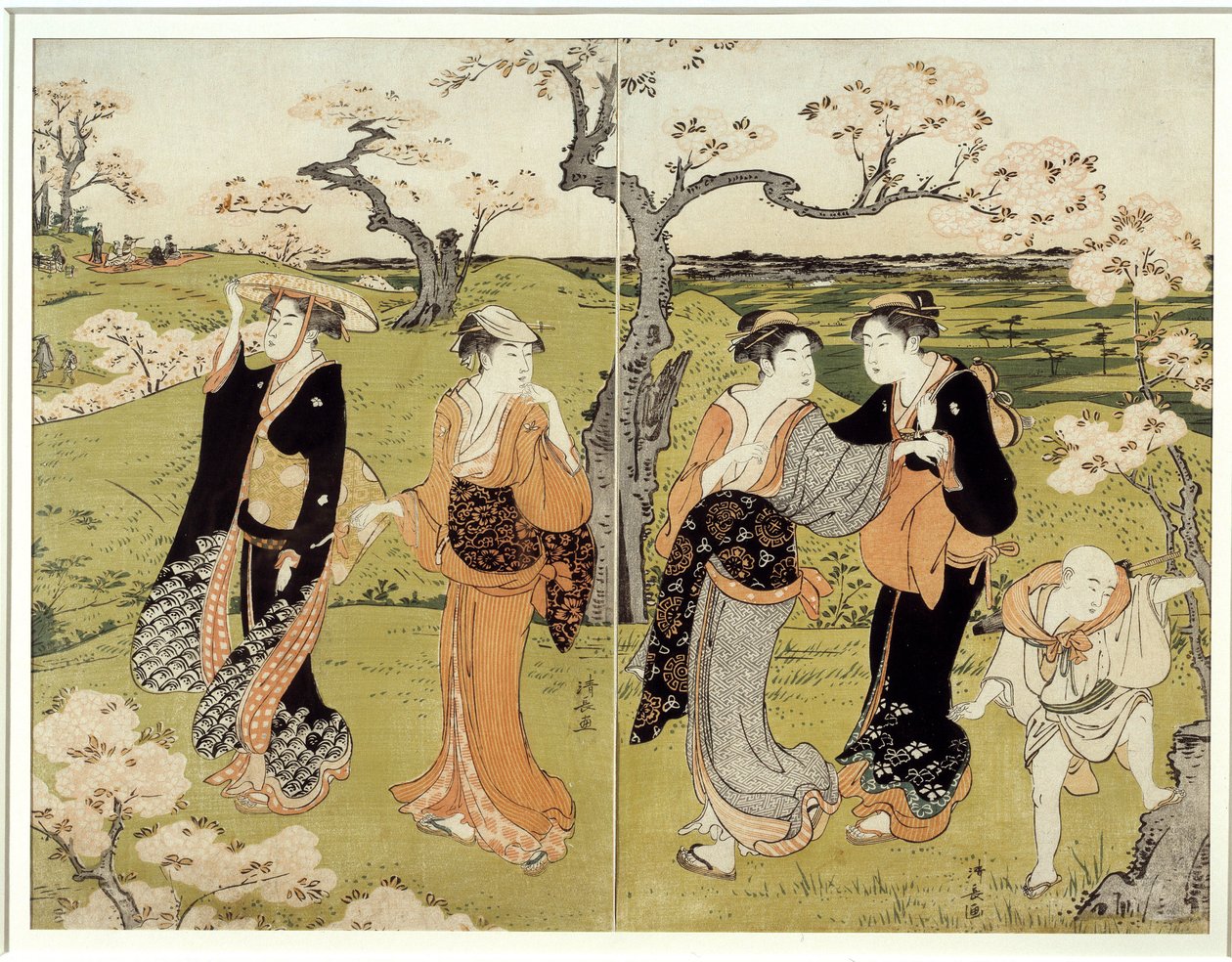 Picnic Under Cherry Blossoms in Assaakayama by Torii Kuyonaga