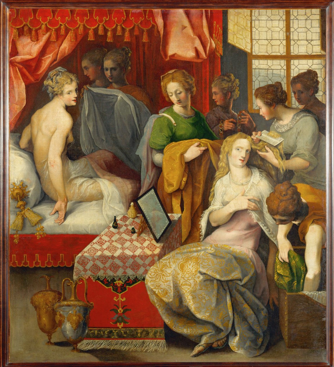 Hyante and Climene at their toilet. One of a series by Toussaint Dubreuil