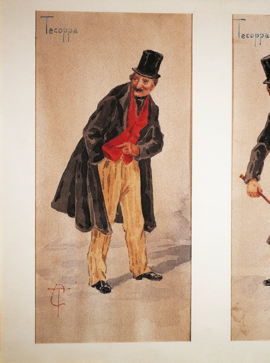 Character of Tecoppa created by Milanese actor Edoardo Ferravilla in 1874, watercolor by Tranquillo Cremona by Tranquillo Cremona