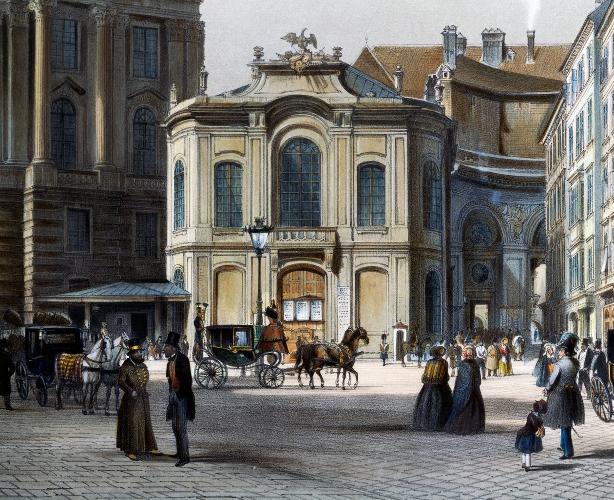 Burgtheater in Vienna Michaelerplatz with Winterreitschule on right by Tranquillo Mollo