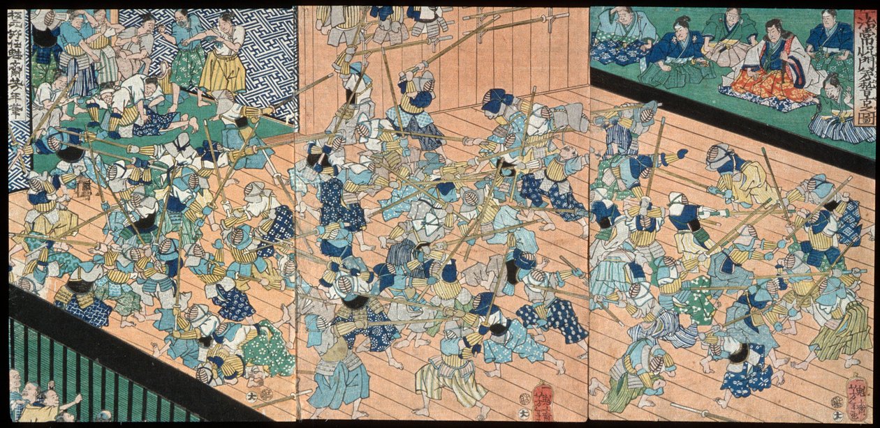 The Pupils of Uji Jōetsu Practicing Fencing by Tsukioka Yoshitoshi