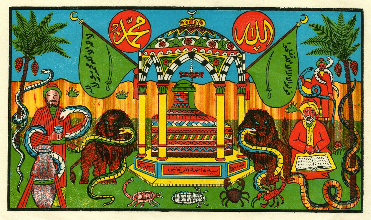 Representation of the Tomb of Ahmad ar-Rifai, creator of the Muslim jam of Rifaiya in the 12th century. Popular imagery, Tunisia by Tunisian School