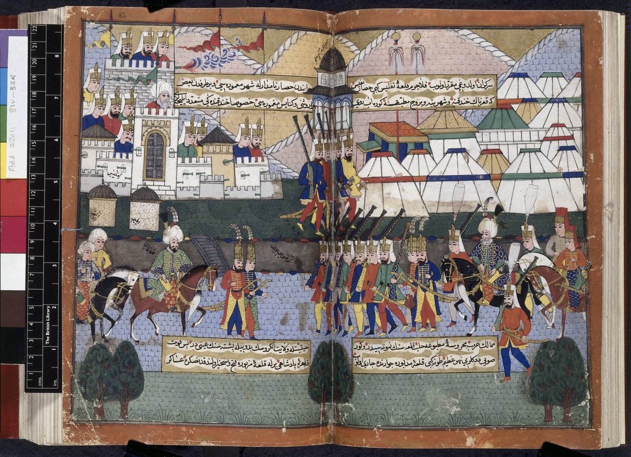 Add. 22011, ff.81v-82, Ottoman army of Lala Mustafa Pasha parading before the walls of Tiflis from 