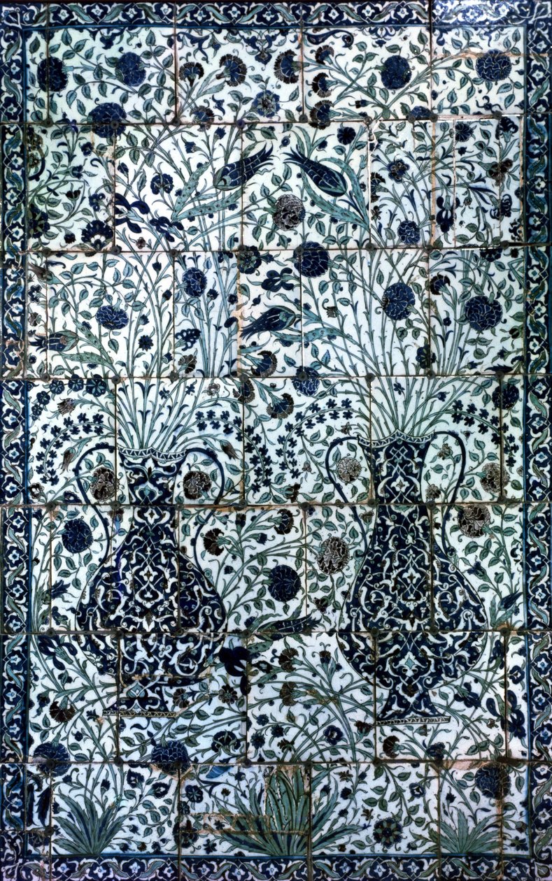 Decorative panel with two vases and flowers by Turkish School