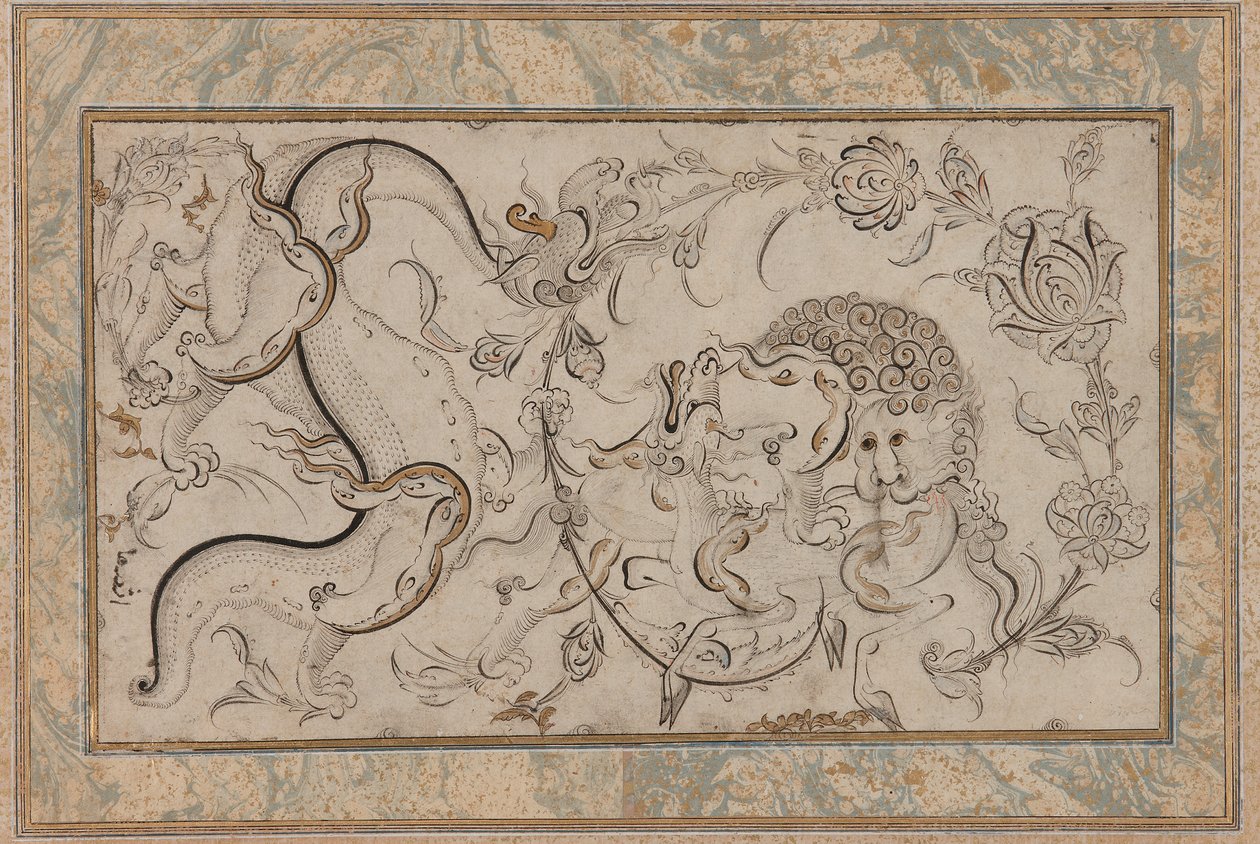 Lion, chi-lin and dragon set in floral sprays, Ottoman Period by Turkish School
