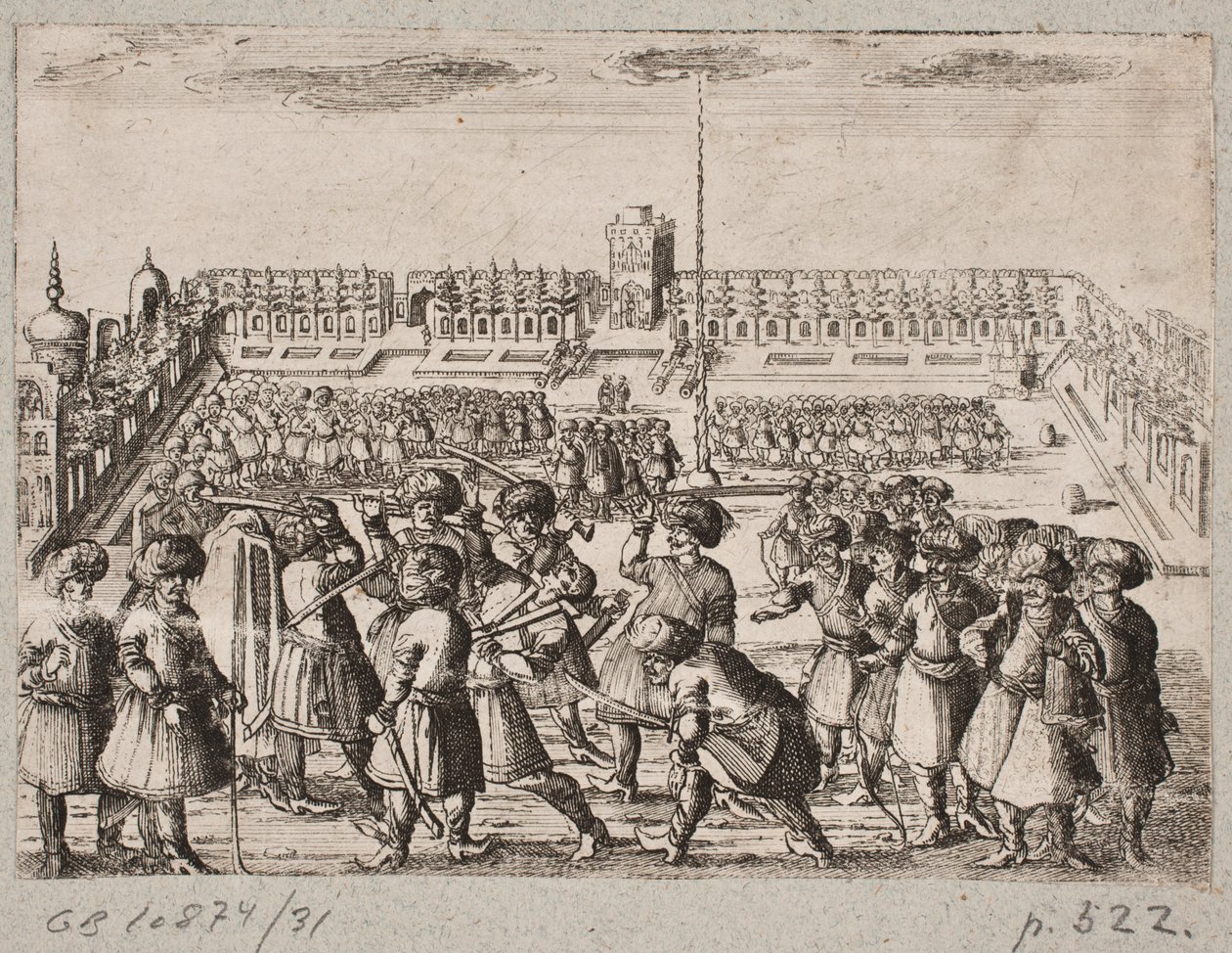 The Interior of a Fortification with a Captive Being Led Away by Men with Turbans and Sabers by Ubekendt