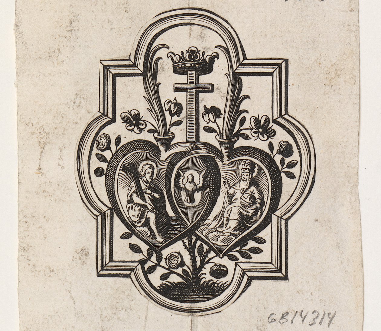 Emblem with Two Hearts and the Trinity by Ubekendt