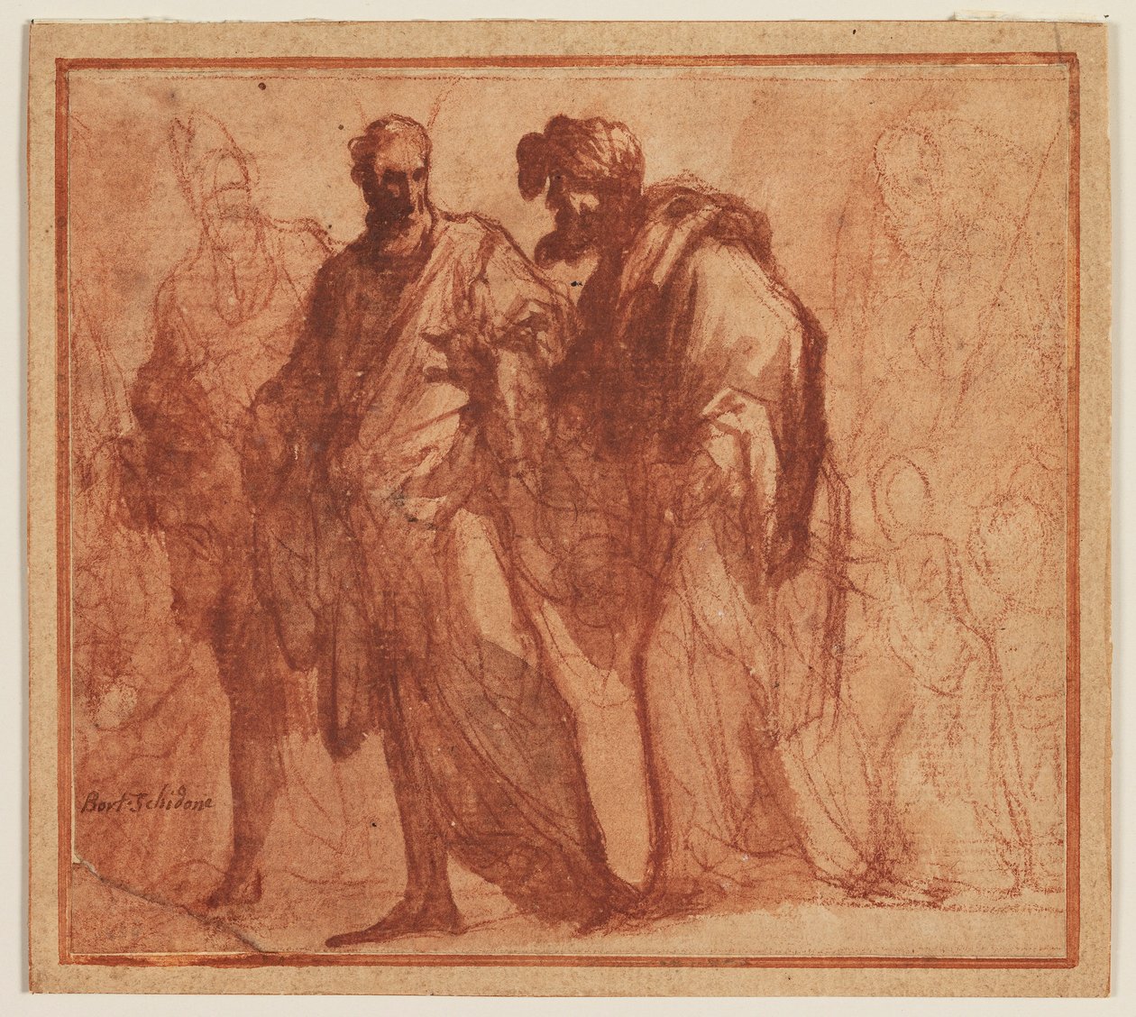 Four Walking Men, One Possibly Moses, and Putti by Ubekendt