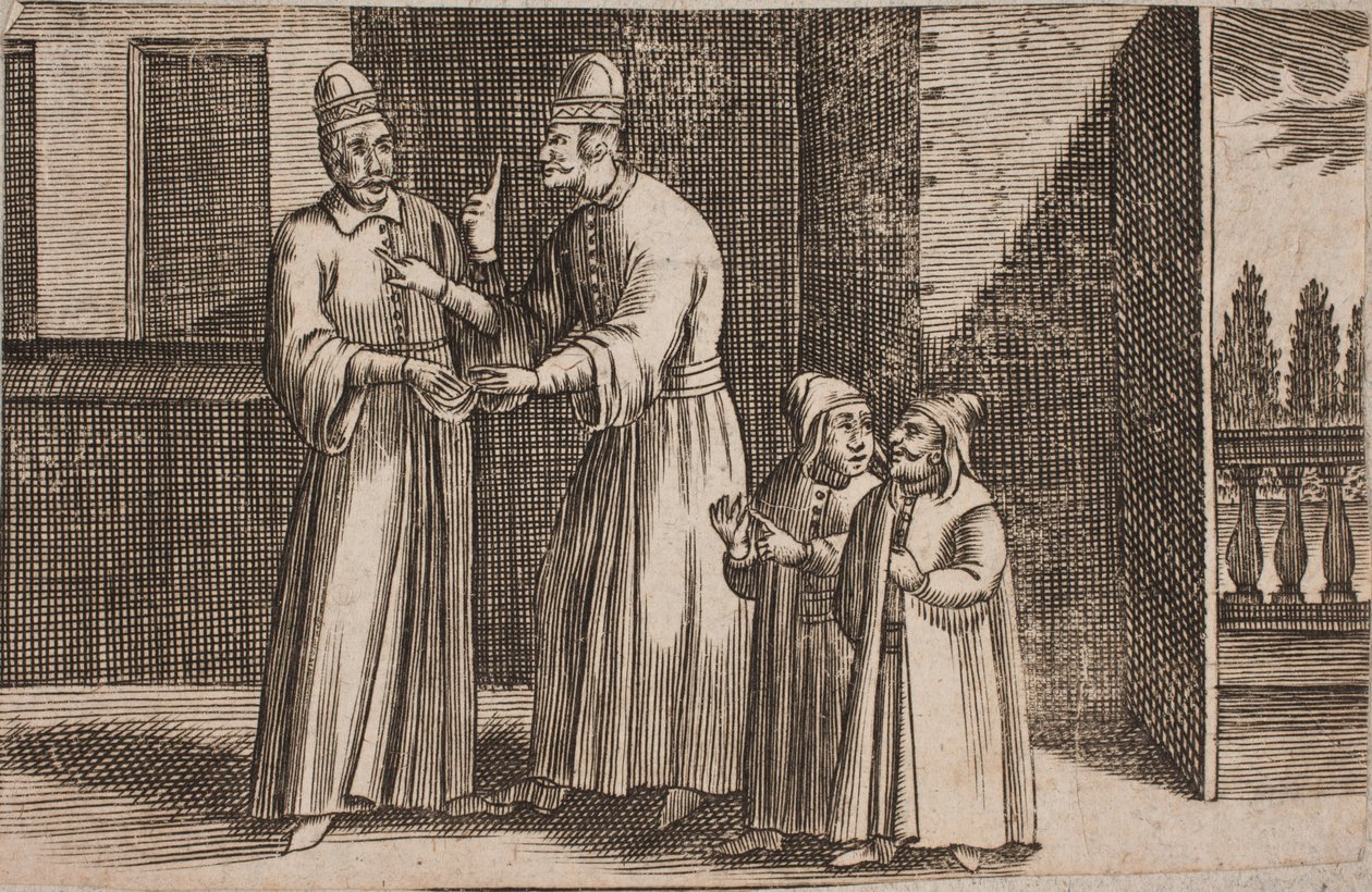 Interior with Four Standing Figures, Including Two Dwarfs? by Ubekendt
