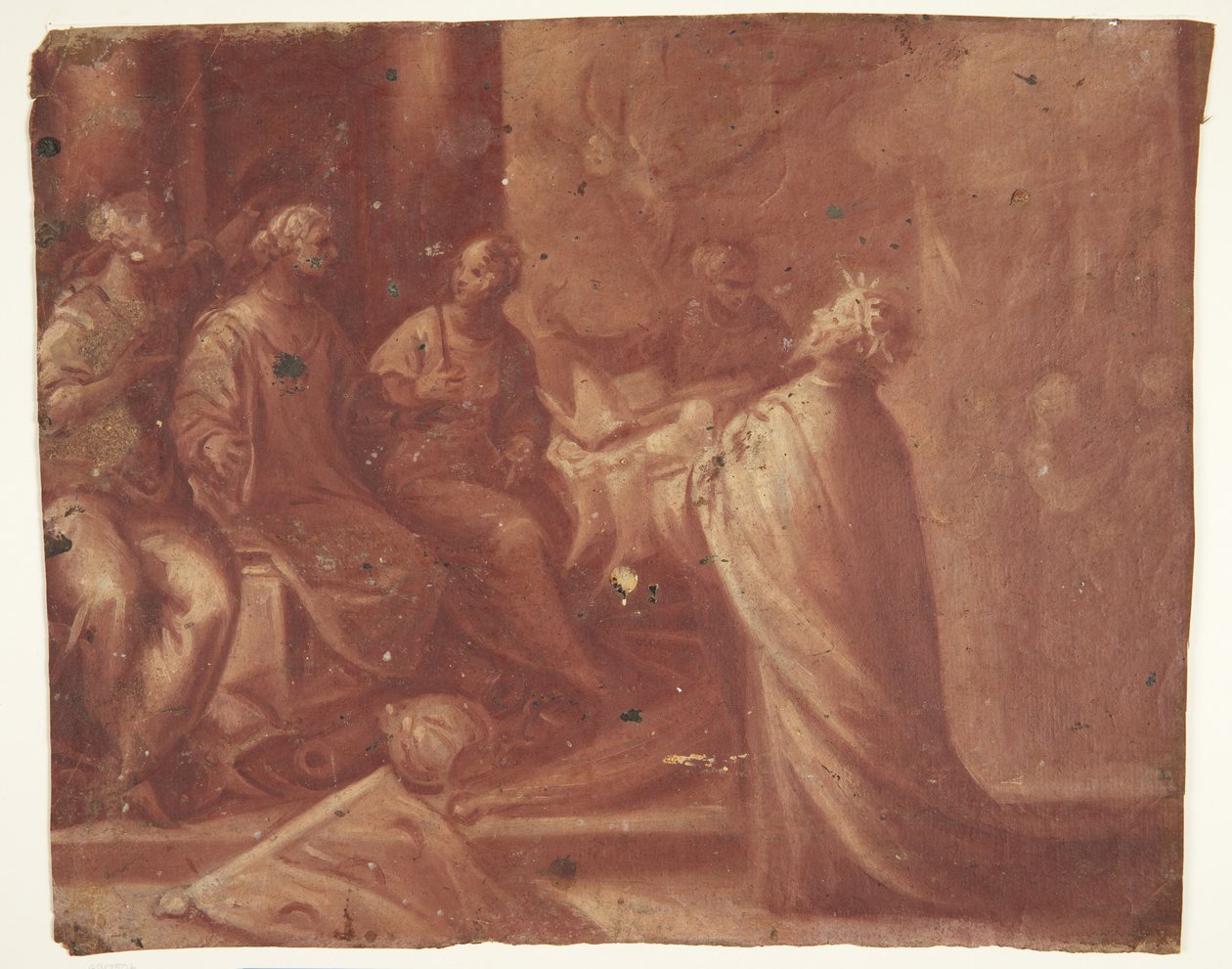 Jesus Hands a Mitre to a Woman on a Throne Surrounded by Two Women (Allegory) by Ubekendt