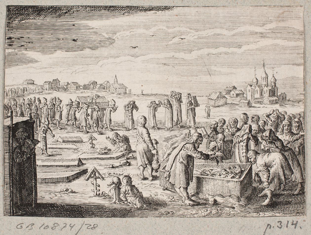 Russian Cemetery with a Deceased Being Blessed with an Icon Painting by Ubekendt