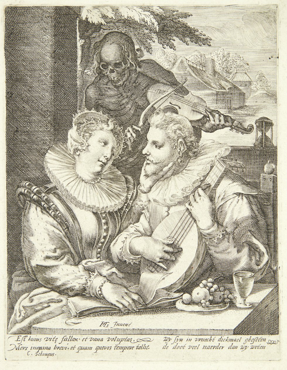 Young Couple Visited by Death by Ubekendt