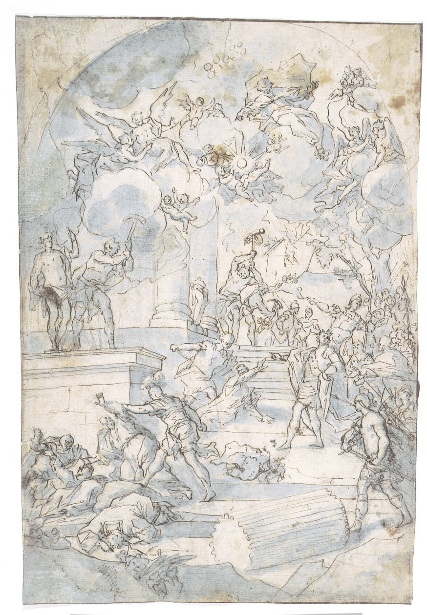 Jehu and His Men Killing the Worshippers of Baal by Ubekendt Francesco Solimenas skole