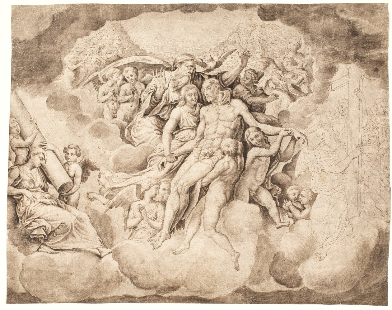 God the Father and the Heavenly Hosts Lamenting over Christ’s Body by Ubekendt Ubekendt